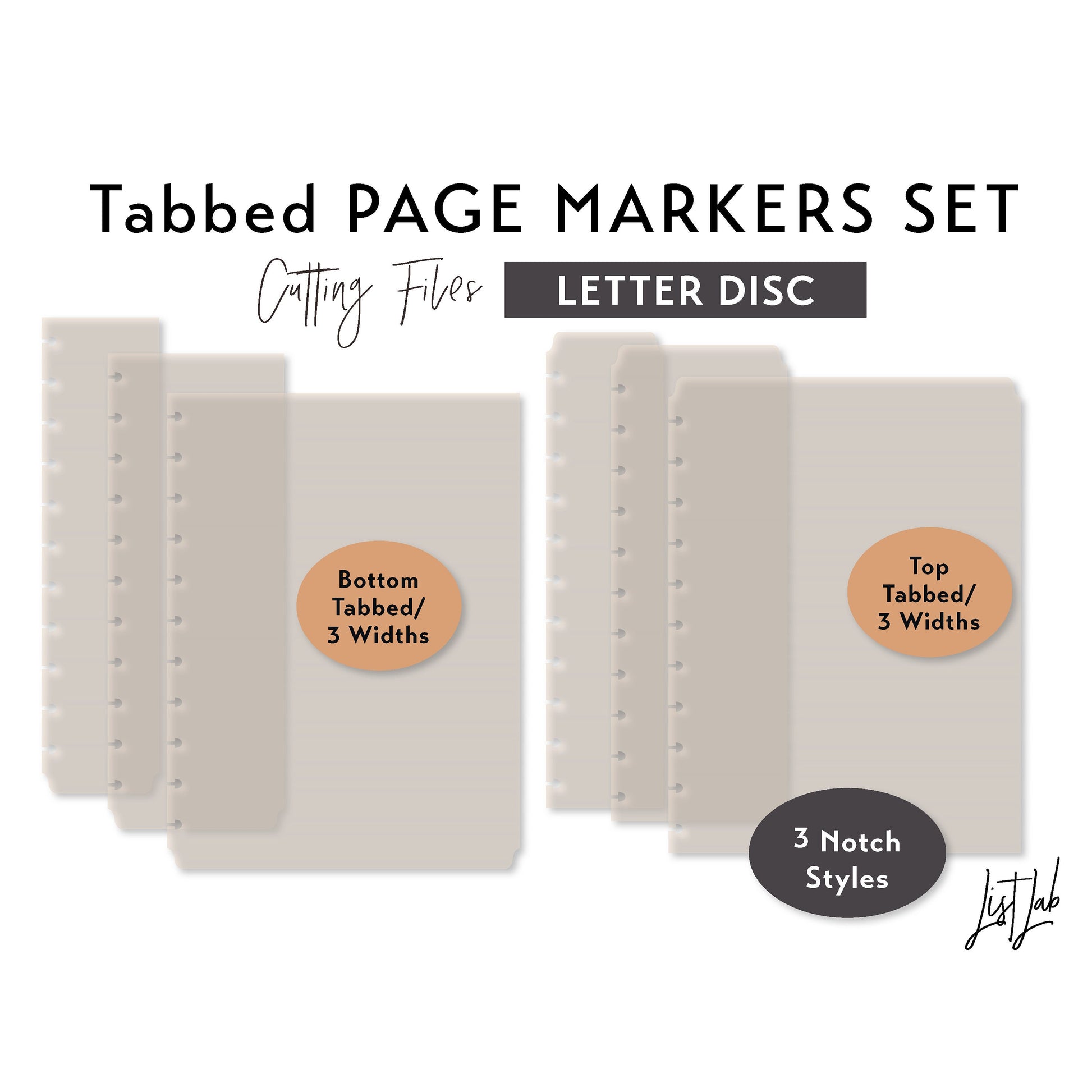 Letter Disc Tabbed Page Markers - 3 widths – Cutting Files Set