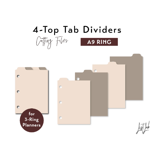 A9 Ring size 4-TOP Tab Dividers - Overlapping Tabs Style – Die Cutting Files Set