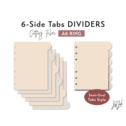 A6 Ring size 6-SIDE Semi-Oval Tab Dividers Cutting Files Set