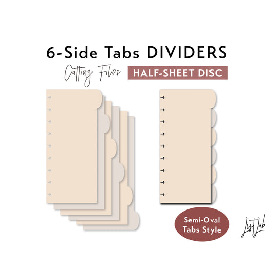 HALF-SHEET Disc size 6-SIDE Semi-Oval Tab Dividers Cutting Files Set